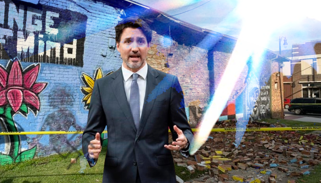 Justin Trudeau Condemns God for Hate-Motivated Lighting Strike on George Floyd Mural